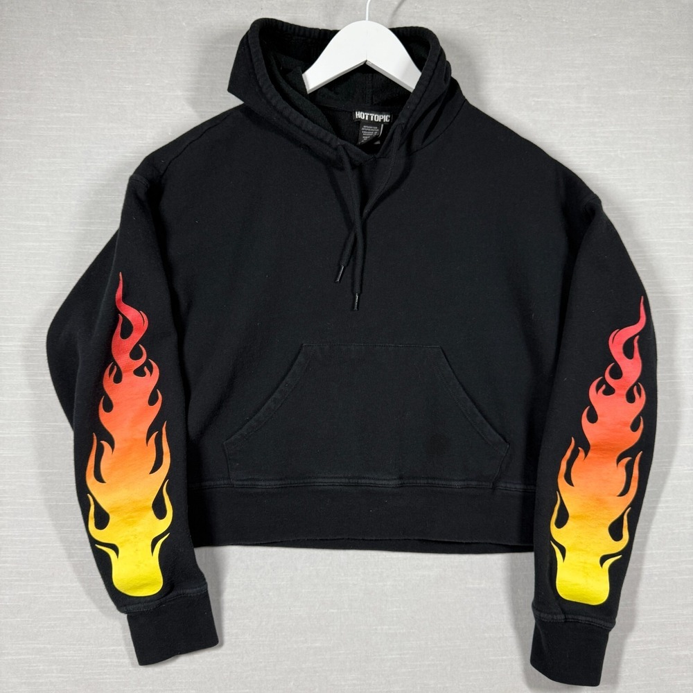 Hot Topic Pullover Womens Small Black Flames Emo Goth Grunge Punk Hoodie Y2K